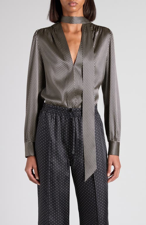 Tom Ford Polka Dot Stretch Silk Lavalliere Button-up Shirt In Gray