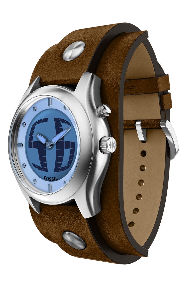 Fossil Archival Big Tic<sup>®</sup> Anadigi Leather Strap Watch, 40mm, Alternate, color, Brown