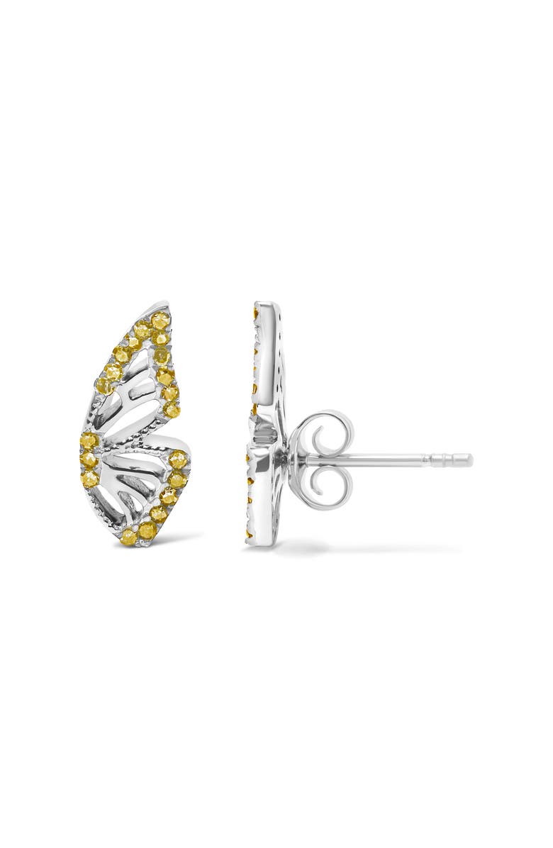 Haus of Brilliance 925 Sterling Silver 1/6ct TDW  Yellow Treated Diamond Butterfly Earrings, Alternate, color, Silver