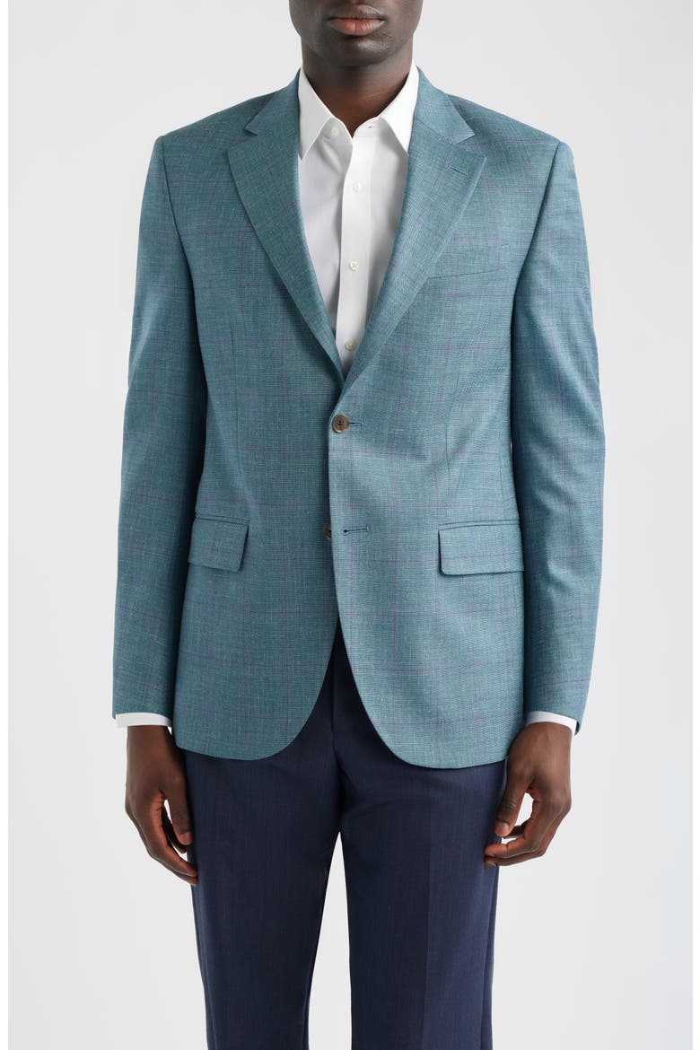 Flynn Classic Fit Green Windowpane Check Wool & Silk Blend Sport Coat, Main, color, LIGHT GREEN