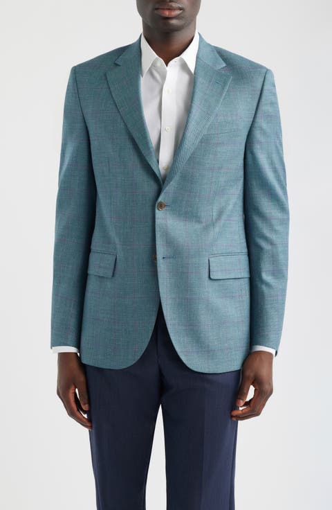 Flynn Classic Fit Green Windowpane Check Wool & Silk Blend Sport Coat (Regular & Big)