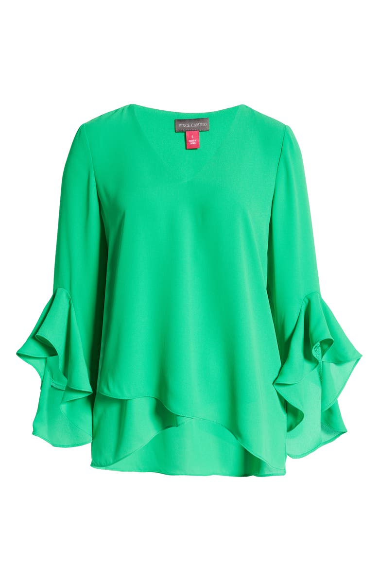 Vince Camuto Flutter Sleeve Tunic, Alternate, color, Vivid Green