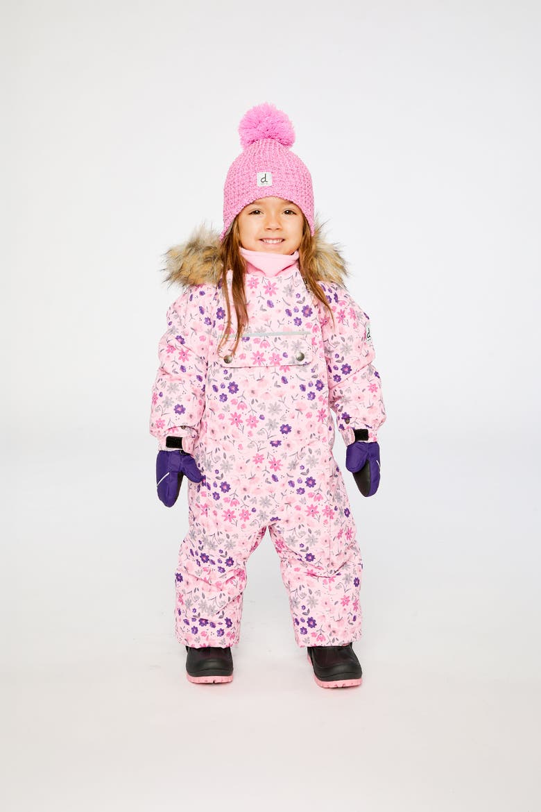 Play Mini Flower Faux Fur Hood Car Seat One Piece Snowsuit, Alternate, color, Rose Printed Mini-Flowers