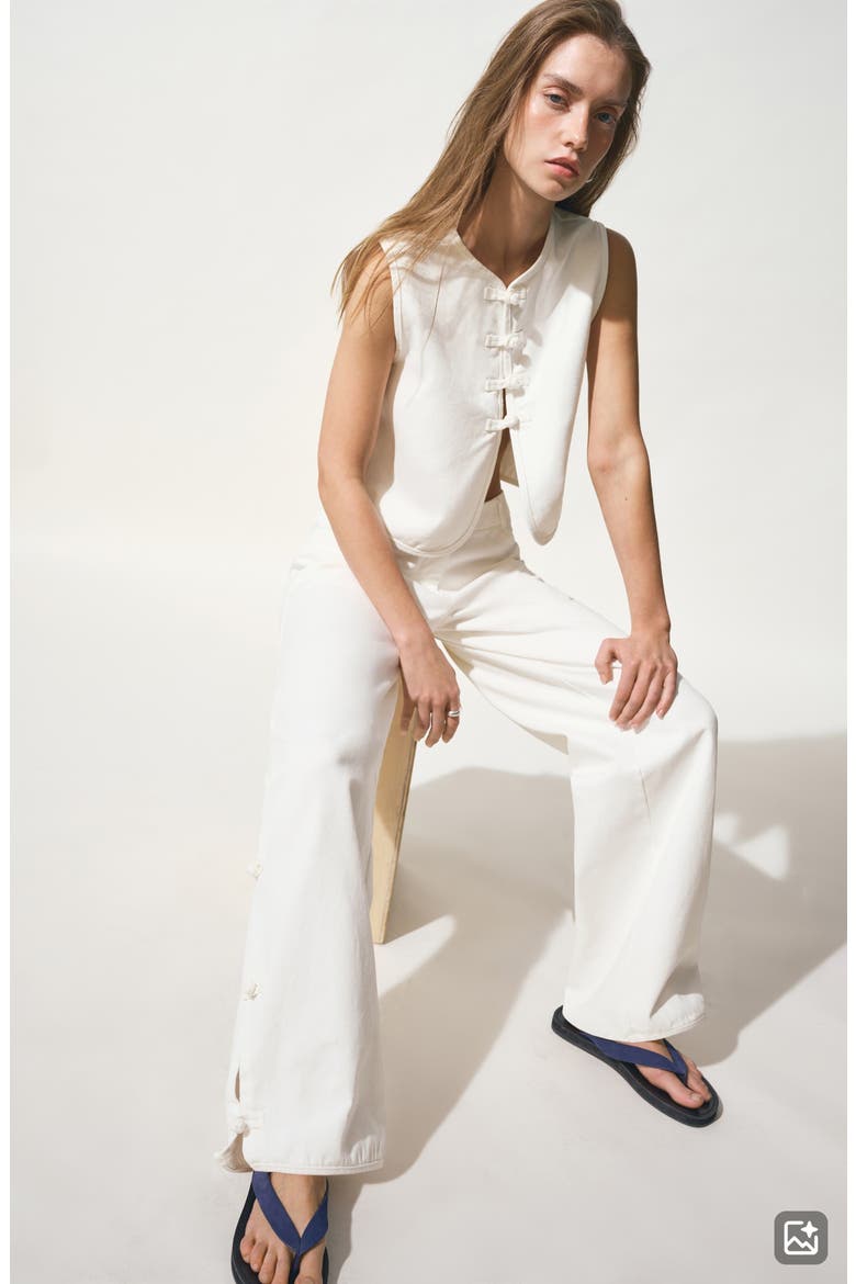 Knot Detail Straight Leg Trouser Jeans, Alternate, color, OFF WHITE