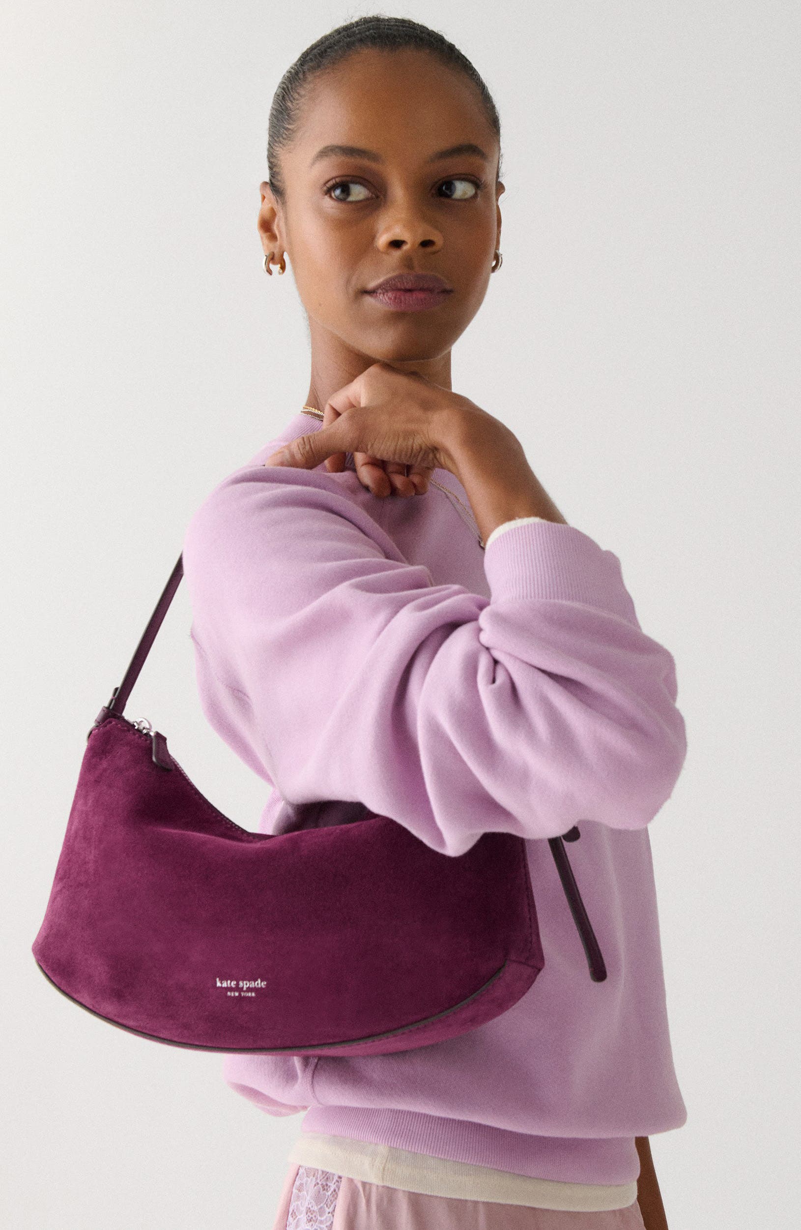 loop suede shoulder bag, Alternate, color, PURPLE AGATE