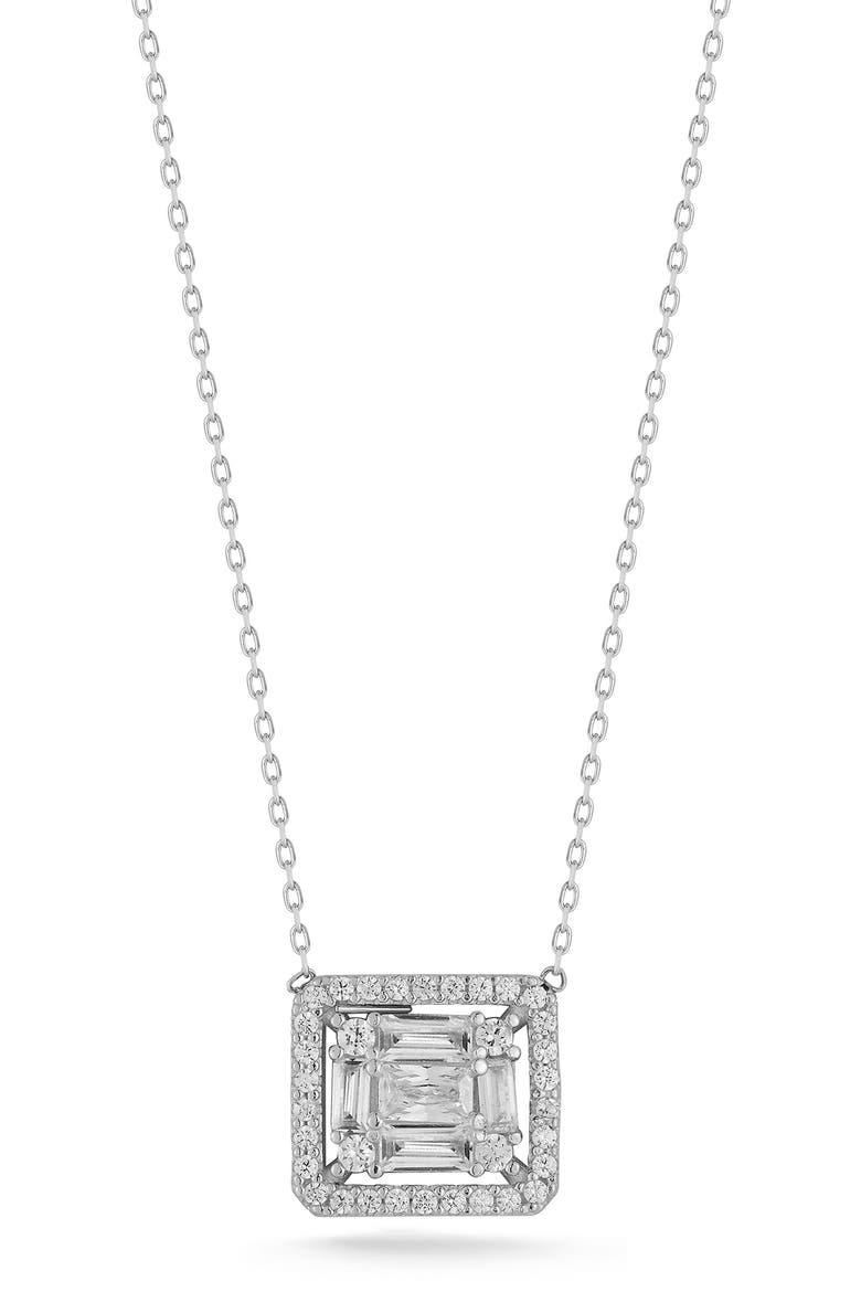 Cubic Zirconia Square Pendant Necklace, Main, color, SILVER