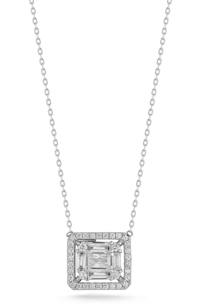 GLAZE JEWELRY Cubic Zirconia Square Pendant Necklace, Main, color, 