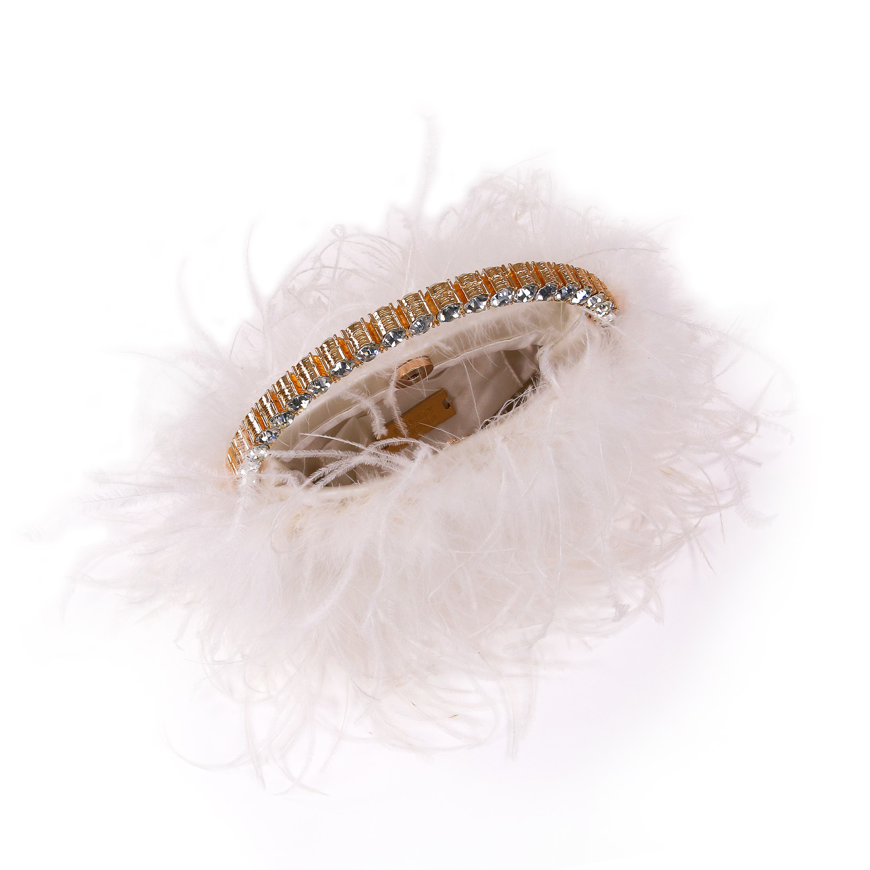 Raven Ostrich Feather Pouch Halfmoon Handle, Alternate, color, Ivory