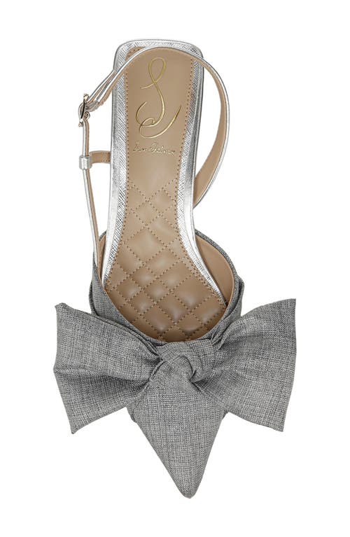Shop Sam Edelman Treena Bow Plissé Pointed Toe Kitten Heel Sandal In Soft Silver