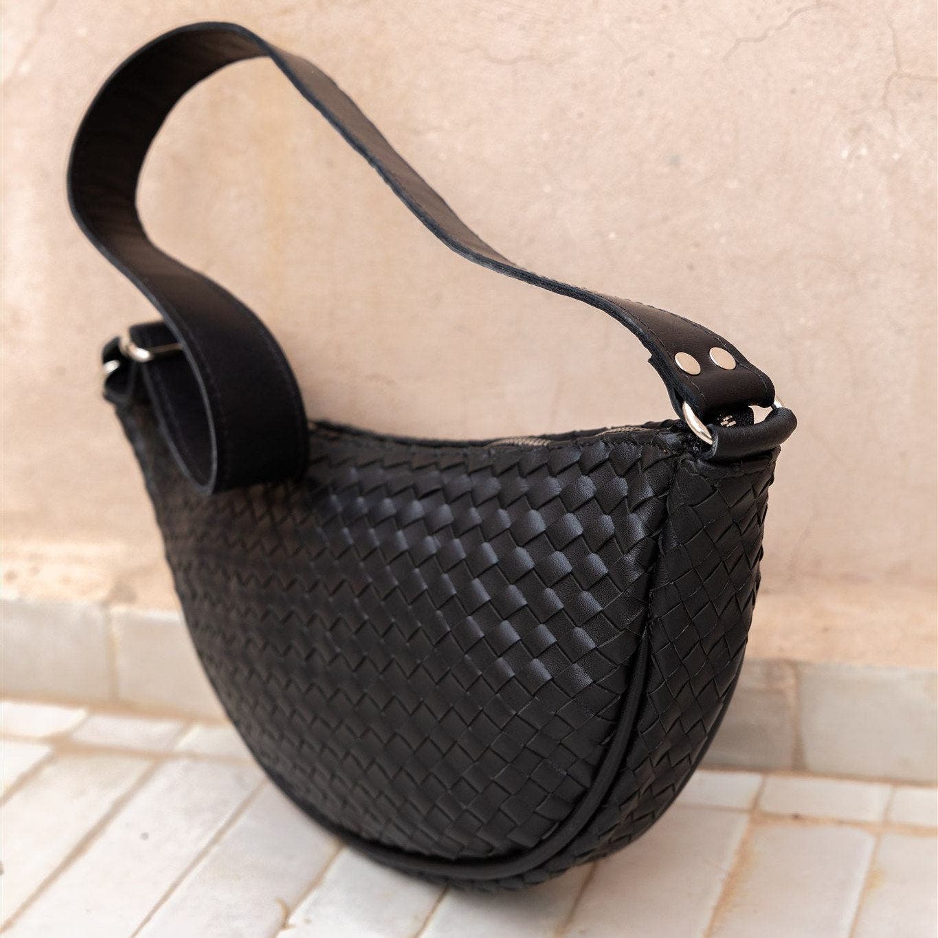 Amasouk Hilal Woven Leather Sling, Alternate, color, Black