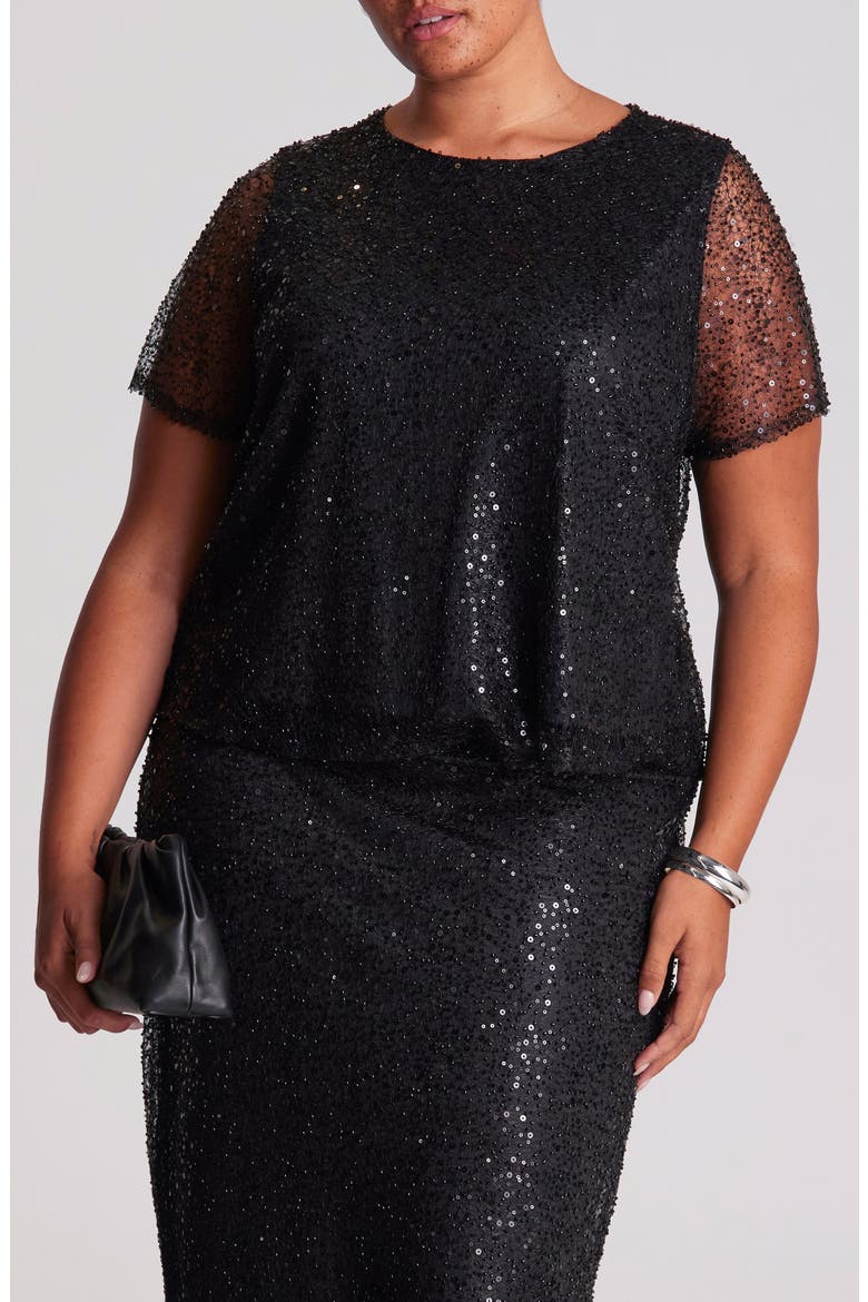 Zaya Sequin Layered Top, Main, color, BLACK