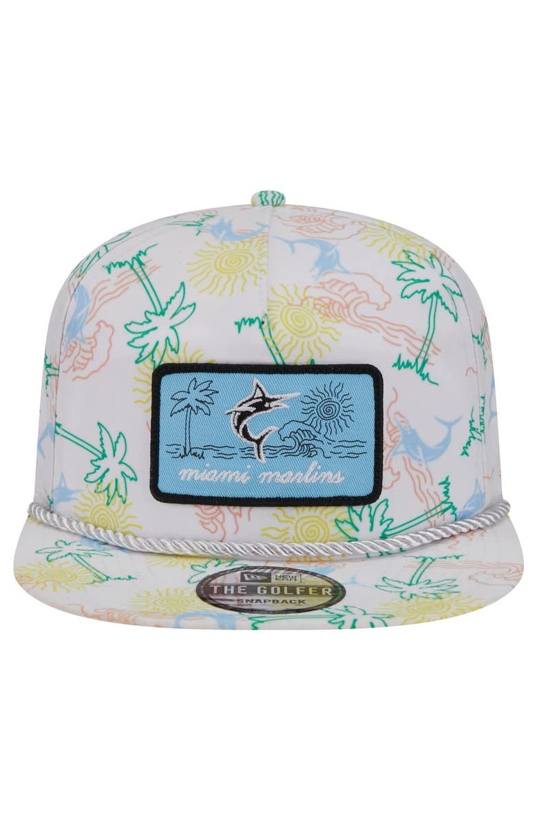 New Era Men's New Era White Miami Marlins Islander Golfer Snapback Hat, Alternate, color, 