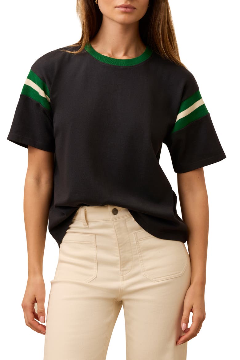 Throwback Stripe Sleeve Organic Cotton T-Shirt, Main, color, NAVY VARSITY