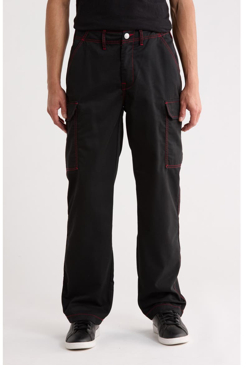 Horseshoe Outline Cargo Jeans, Main, color, JET BLACK / TR-V RED 2