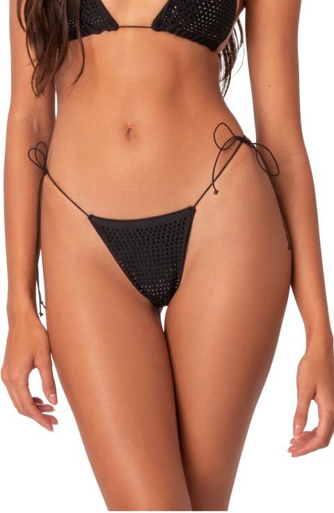 Shimmer Rhinestone Side Tie Bikini Bottoms