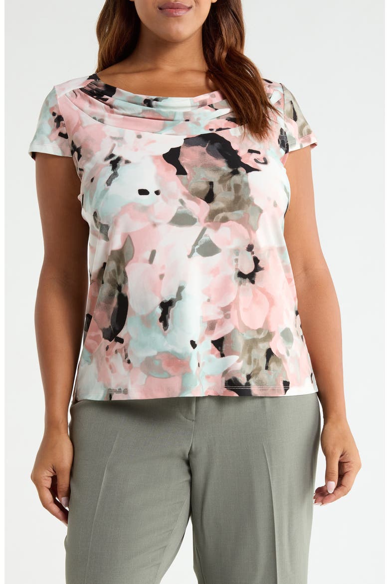 Blurred Floral Print Cowl Neck Top, Main, color, TEAROSE MULTI