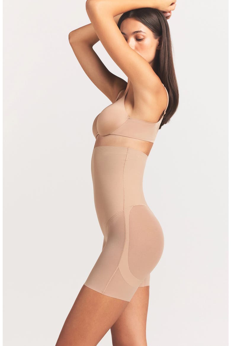 Powermesh Zoned High Waisted Shorts, Alternate, color, CLAY