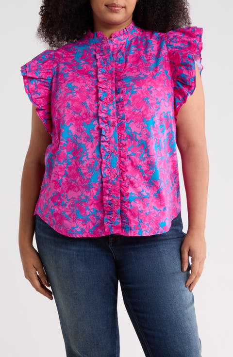 Lucy Floral Print Sleeveless Shirt (Plus)