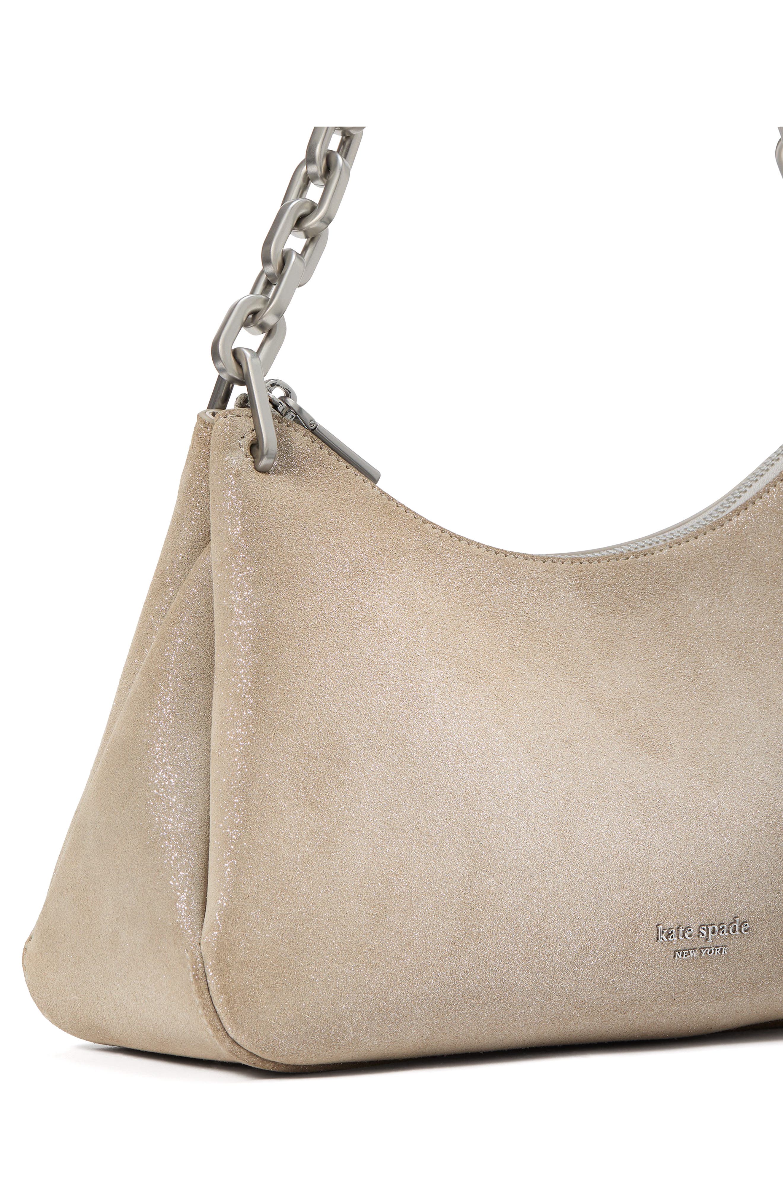 Kate Spade New York grace glitter suede chain shoulder bag, Alternate, color, 