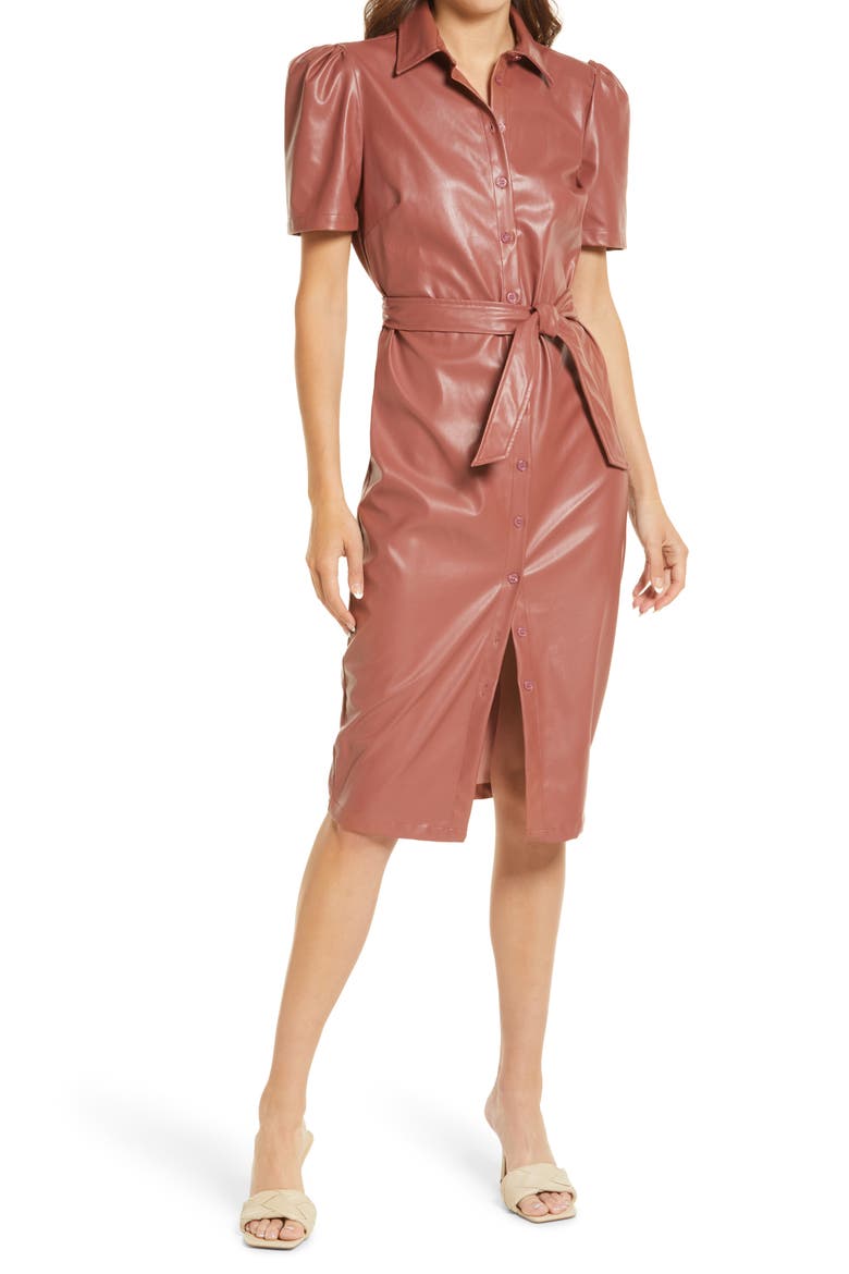 Morgan Faux Leather Midi Dress, Main, color, COPPER
