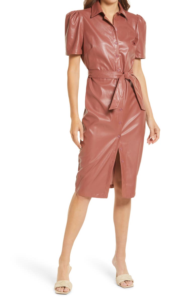 Bishop + Young Morgan Faux Leather Midi Dress, Main, color, 