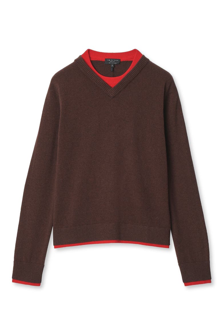 Nyla Cashmere Vee Crew Sweater, Alternate, color, BROWN