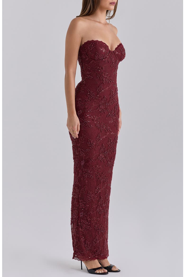 Lucelle Embellished Lace Maxi Dress with Removable Bolero, Alternate, color, CABERNET