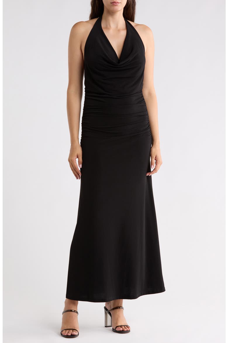 Ruched Back Halter Maxi Dress, Main, color, BLACK