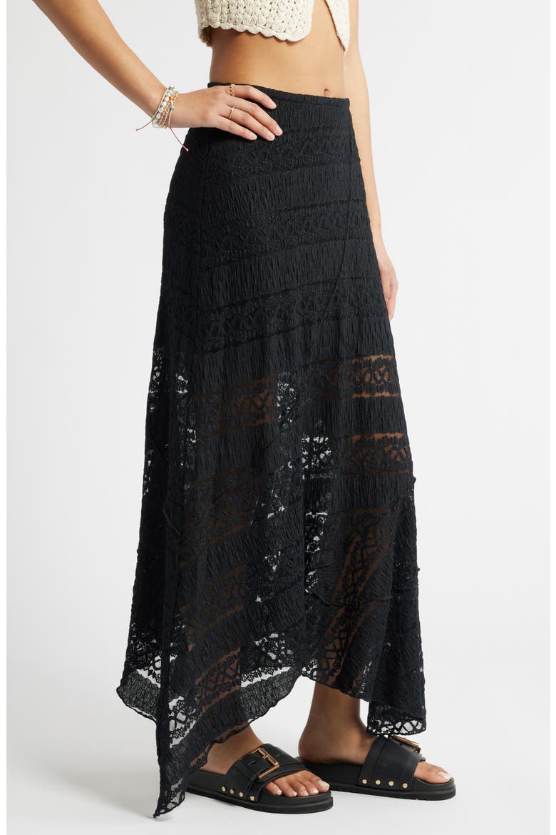 Asymmetric Lace Midi Skirt, Alternate, color, BLACK