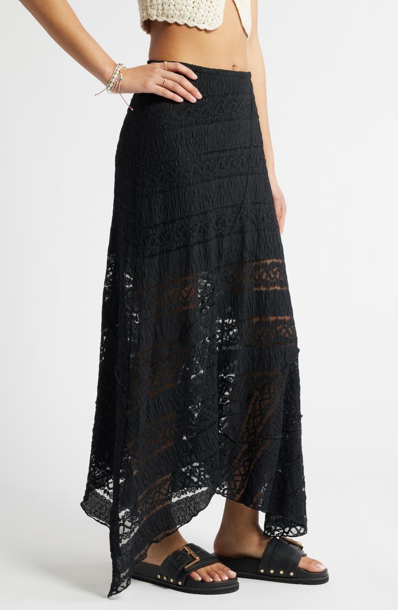 BP. Asymmetric Lace Midi Skirt, Alternate, color, Black