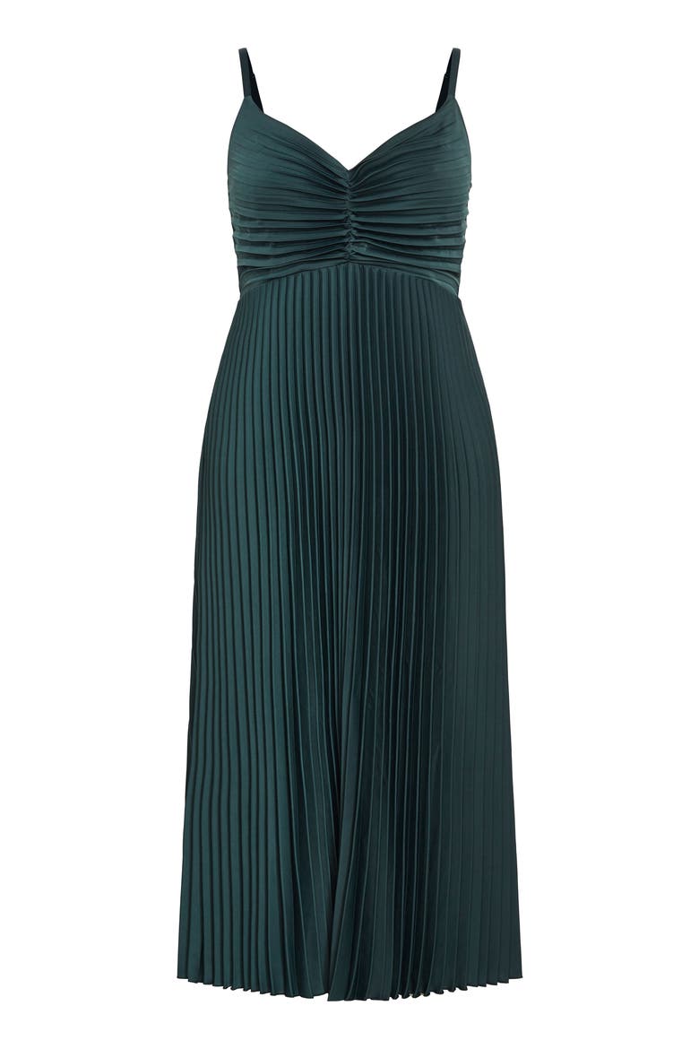 Ariana Pleated Sleeveless Dress, Alternate, color, EMERALD