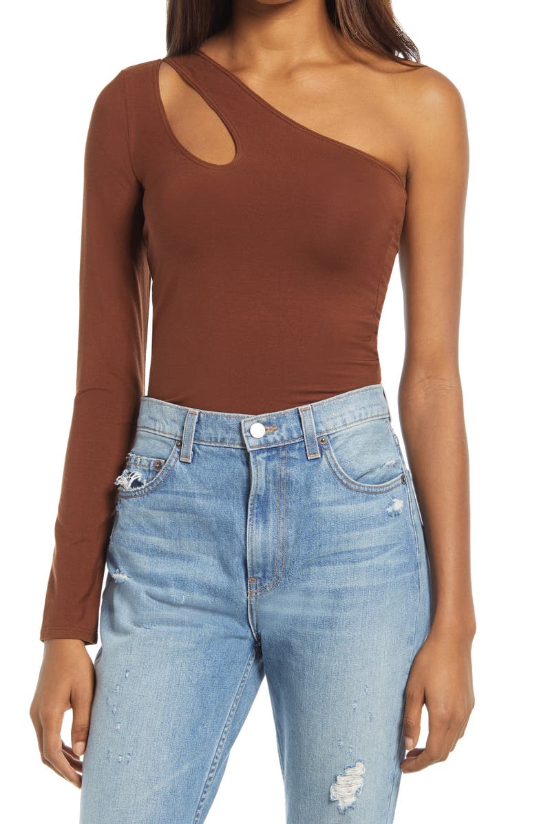 Reformation Falls Keyhole One-Shoulder Long Sleeve Top, Main, color, 