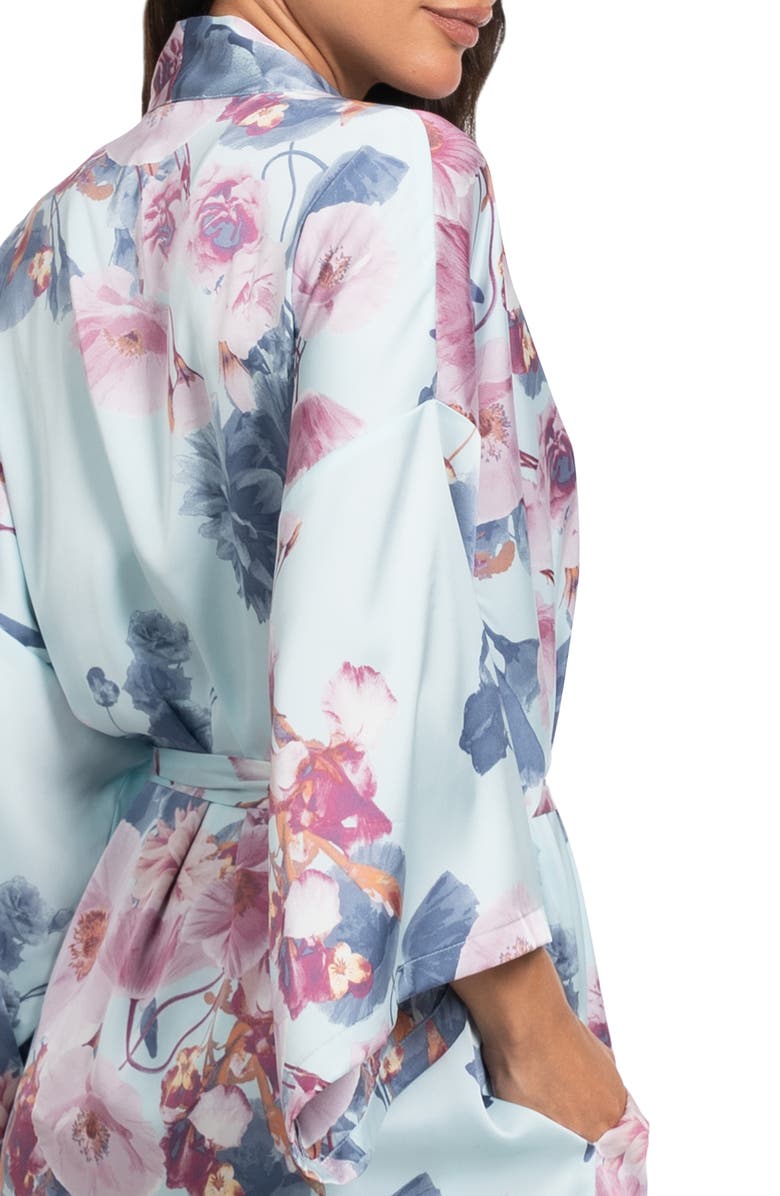 Midnight Bakery Floral Satin Wrap Robe, Alternate, color, Blue/ Pink