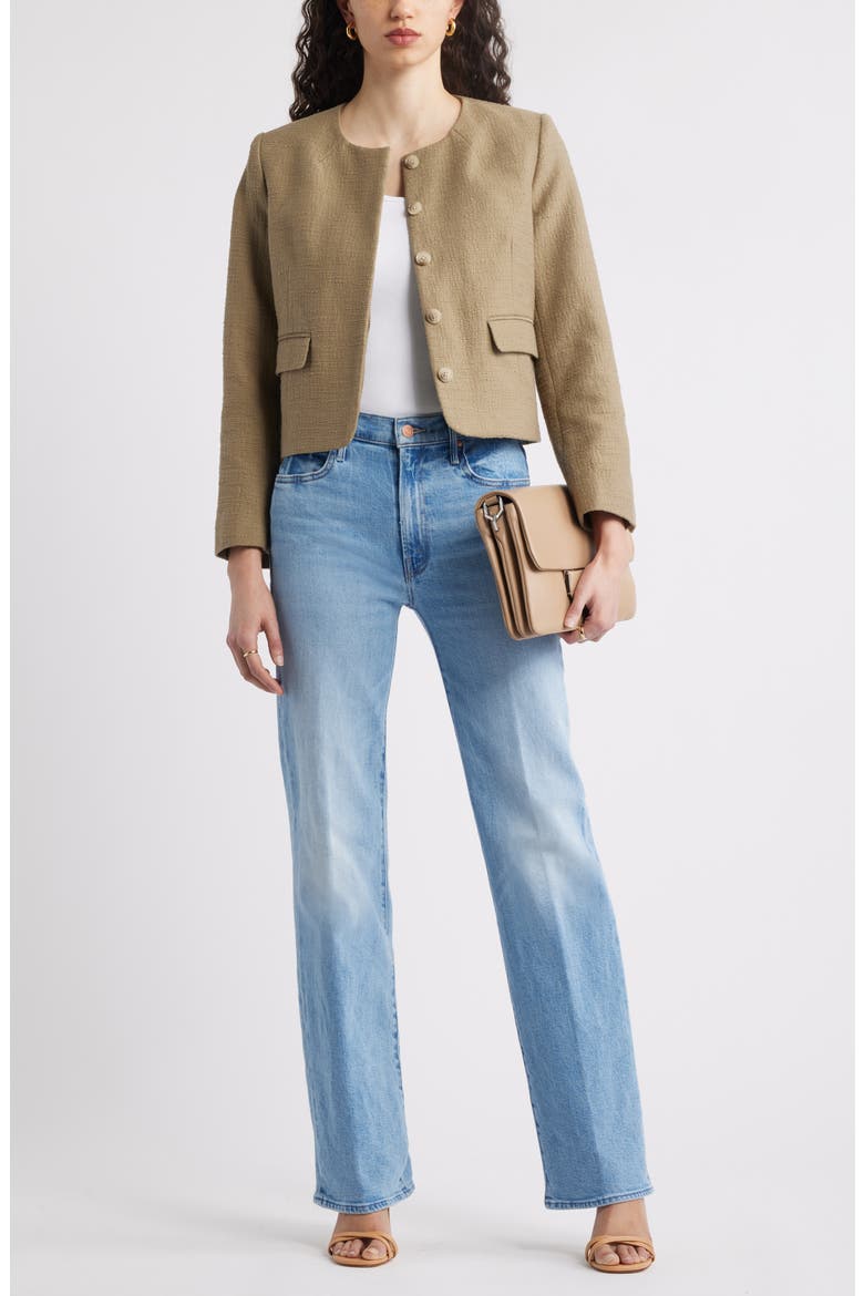 Textured Collarless Jacket, Alternate, color, OLIVE COVERT