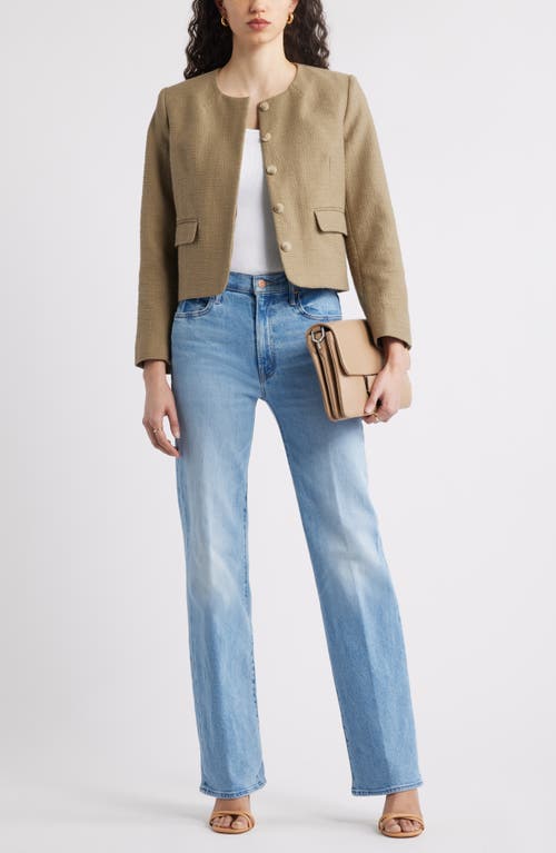 Nordstrom Textured Collarless Jacket In Olive Covert