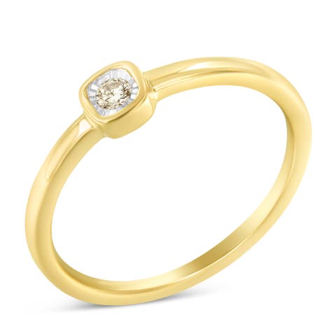 14K Yellow Gold Plated Silver Diamond Accent Square Cushion Shaped Promise Ring