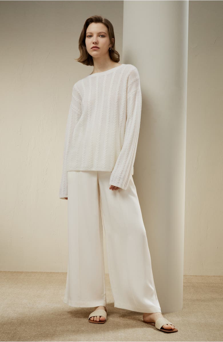 Lilysilk Semi-Sheer Cable-knit Cashmere Sweater, Alternate, color, White
