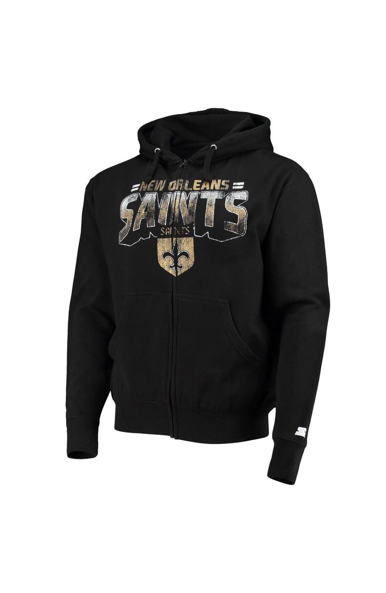 STARTER Men's Starter Black New Orleans Saints Throwback Perfect Season Full-Zip Hoodie Jacket, Alternate, color, Black