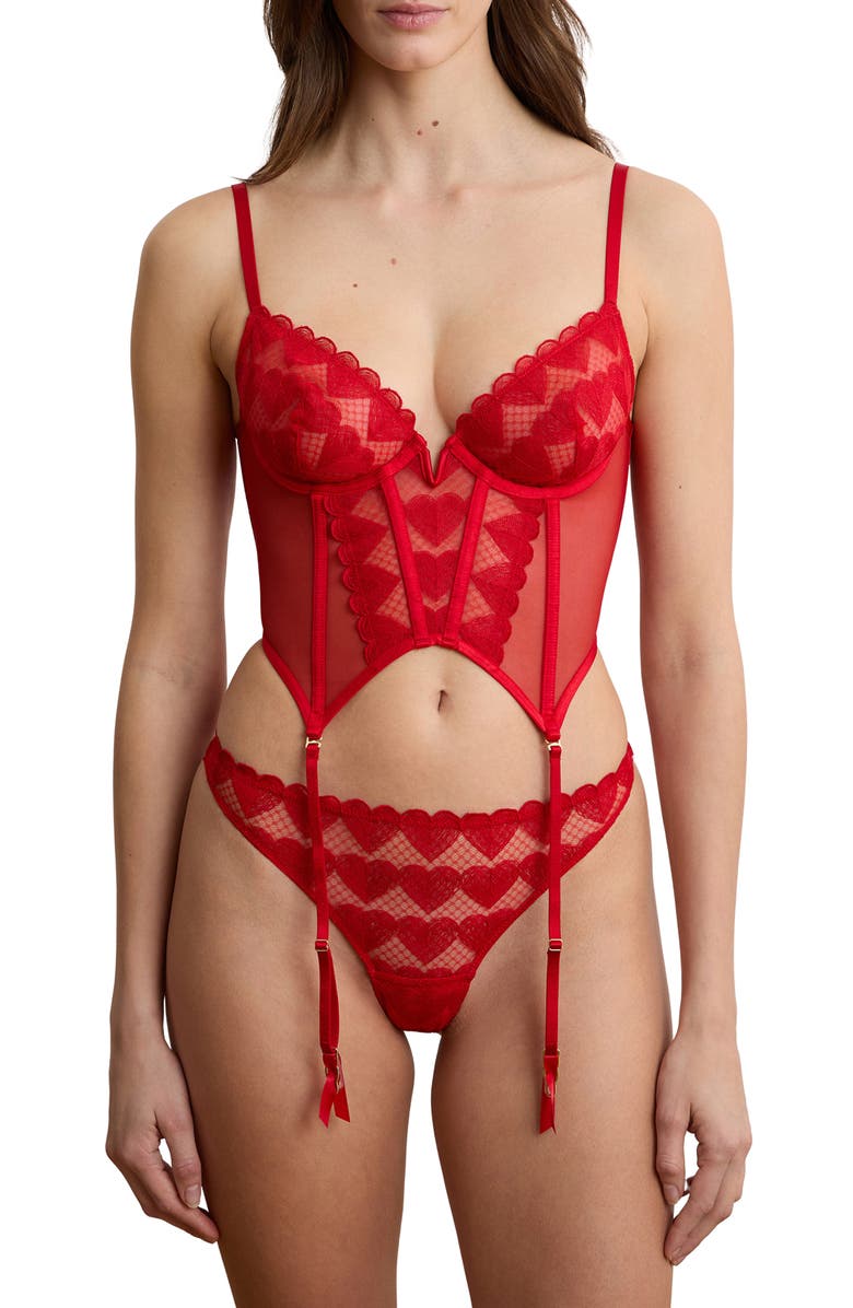 Etam Desir Heart Embroidered Bustier, Main, color, Red