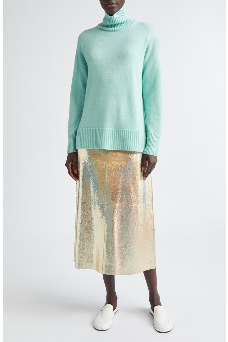 Metallic Stardust Suede A-Line Midi Skirt, Alternate, color, HALO YELLOW METALLIC