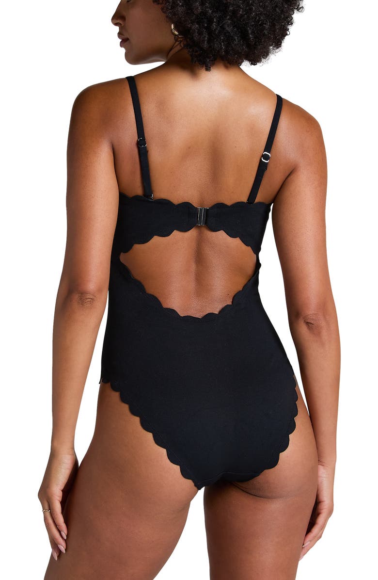 Hunkemöller Bandeau Scallop Swimsuit, Alternate, color, Caviar