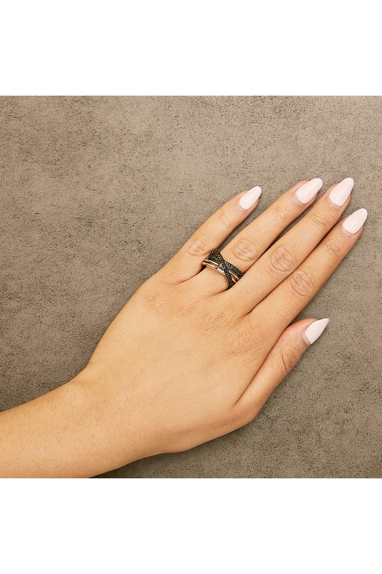 Sterling Silver 1/2 Cttw Black and Blue Diamond Crossover Bypass Ring, Alternate, color, Silver