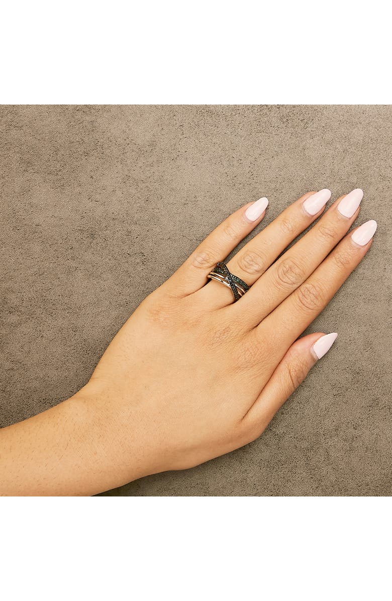 Haus of Brilliance Sterling Silver 1/2 Cttw Black and Blue Diamond Crossover Bypass Ring, Alternate, color, Silver