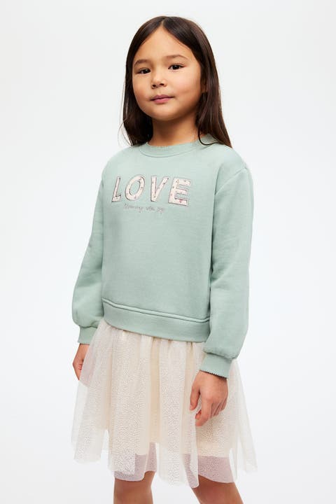 Tulle-skirt Sweatshirt Dress