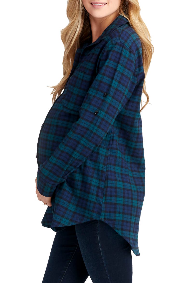 Sadie Maternity/Nursing Shirt, Alternate, color, BLUE GREEN PLAID