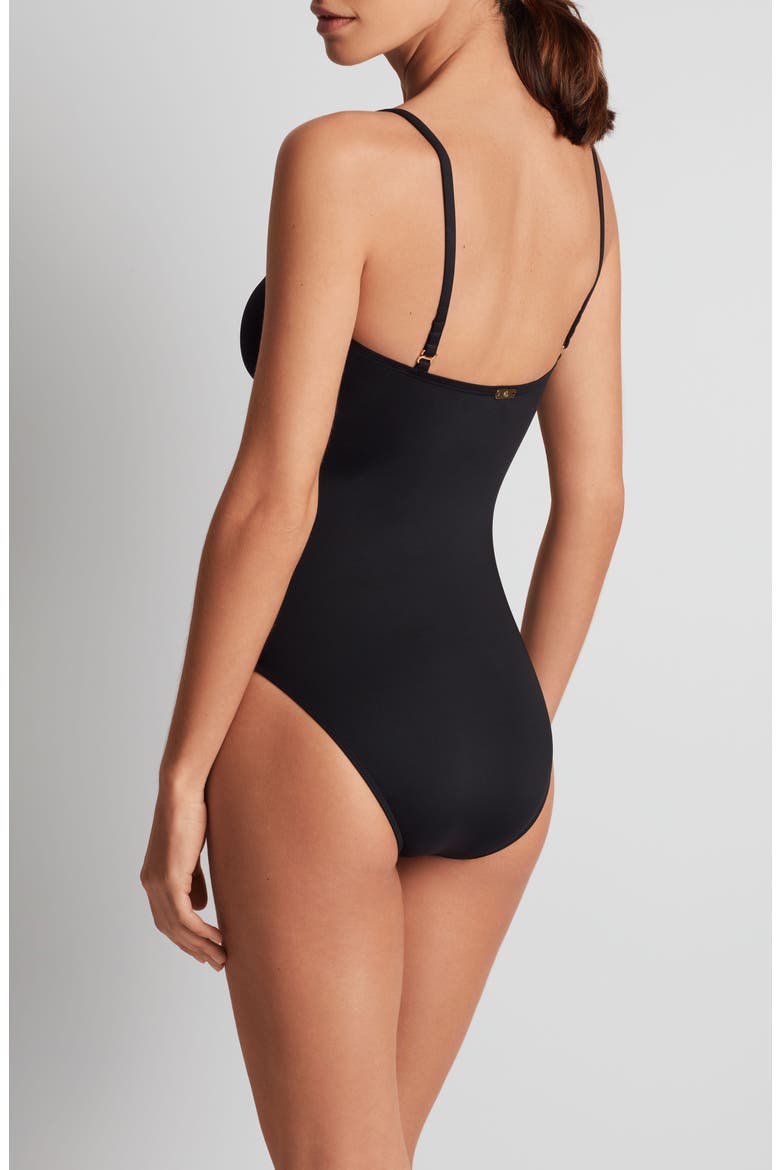 'V' Underwire One-Piece Swimsuit, Alternate, color, BLACK