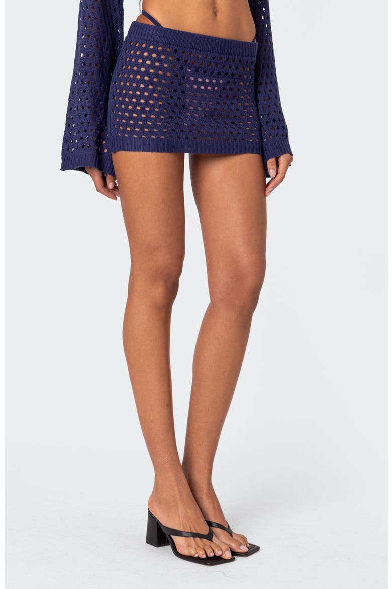 Celena Open Knit Cover-Up Miniskirt, Alternate, color, NAVY