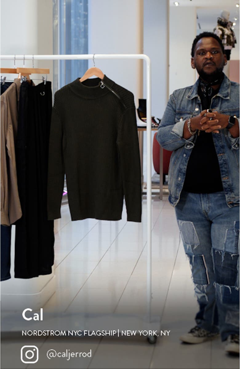 Zip Shoulder Mock Neck Cotton Rib Sweater, sales video thumbnail