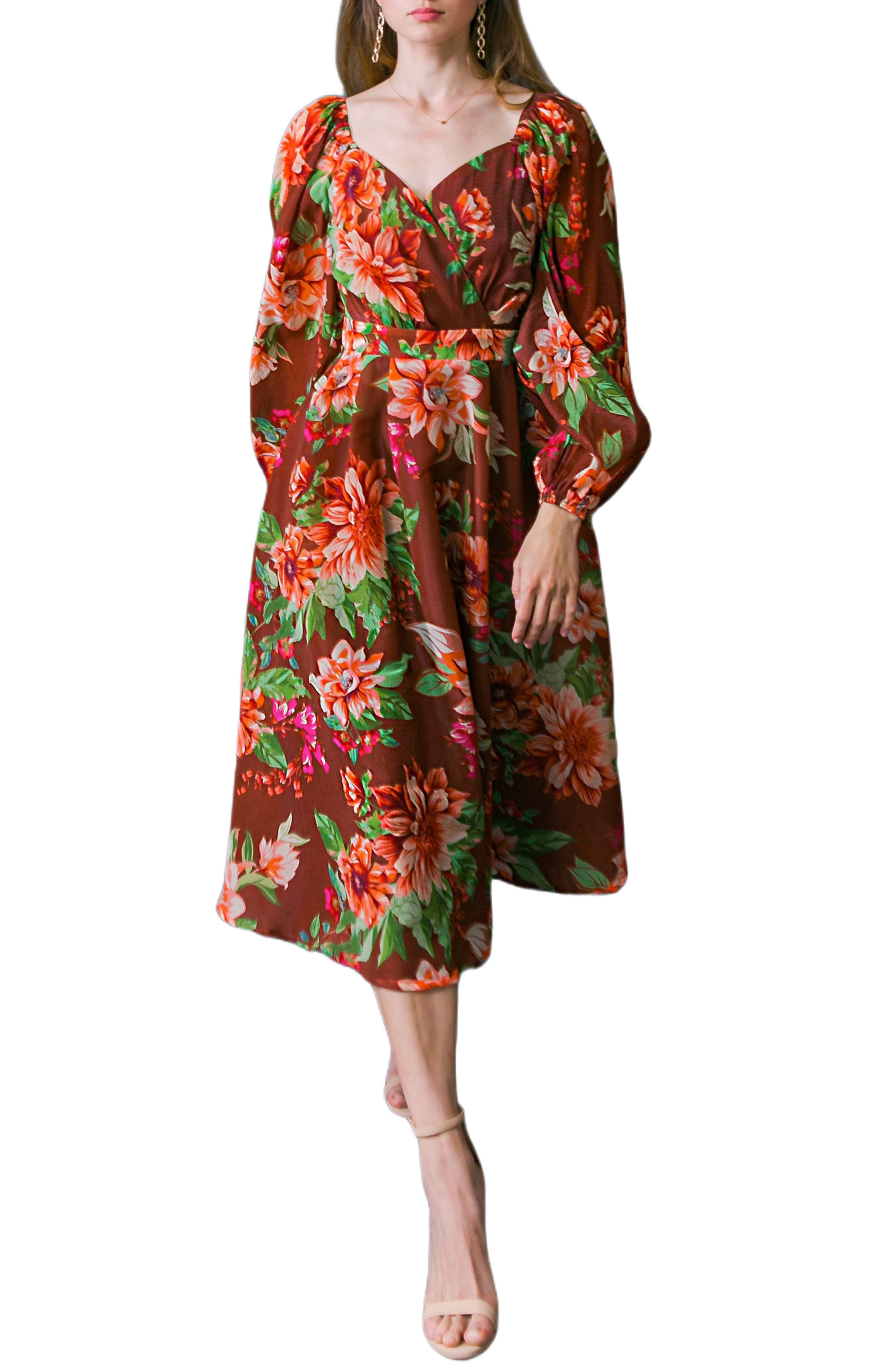 Floral Long Sleeve Midi Dress
