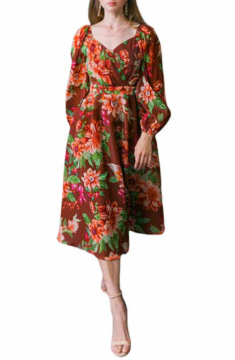 Floral Long Sleeve Midi Dress